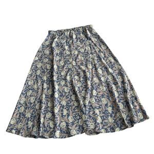 Zoe California VTG Pull On Rayon Crepe Floral Print Blue Pink Midi Skirt Large